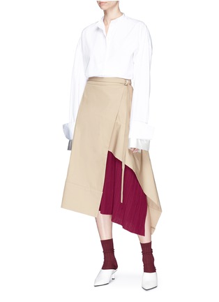Figure View - Click To Enlarge - FFIXXED STUDIOS - Pleated panel belted cotton twill wrap midi skirt