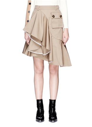 Main View - Click To Enlarge - JINNNN - Asymmetric ruffle flare twill skirt