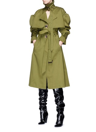 Figure View - Click To Enlarge - JINNNN - Puff shoulder twill trench coat