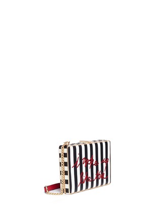 Detail View - Click To Enlarge - CECILIA MA - 'Woke Up' embroidered stripe leather box clutch