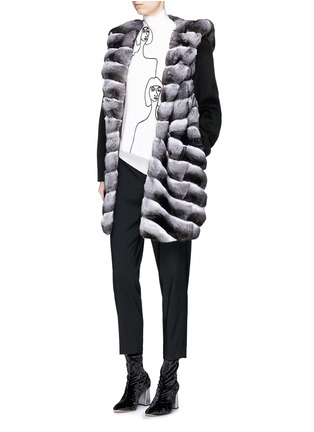 Figure View - Click To Enlarge - YVES SALOMON - Colourblock chinchilla fur hood panel melton coat