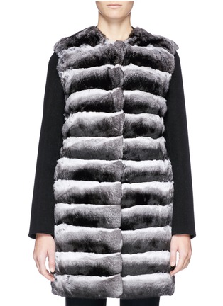 Main View - Click To Enlarge - YVES SALOMON - Colourblock chinchilla fur panel melton coat