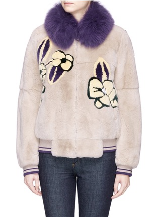 Main View - Click To Enlarge - YVES SALOMON - Detachable collar orchid print Rex rabbit fur jacket