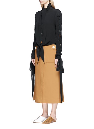 Front View - Click To Enlarge - JW ANDERSON - Lace-up sleeve tie crepe top