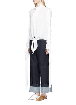 Front View - Click To Enlarge - JW ANDERSON - Lace-up sleeve tie crepe top