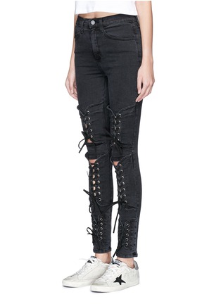 Front View - Click To Enlarge - MADEGOLD - 'Bianca' lace-up cutout panel denim pants