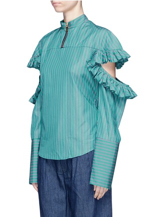 Front View - Click To Enlarge - MAGGIE MARILYN - 'Truth Teller' cut-out sleeve stripe shirt