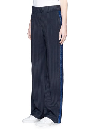 Front View - Click To Enlarge - MIRA MIKATI - Metallic outseam wide leg pinstripe suiting pants