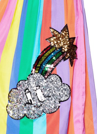 Detail View - Click To Enlarge - MIRA MIKATI - Sequin patch rainbow stripe satin midi skirt