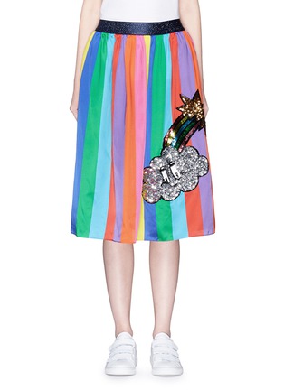 Main View - Click To Enlarge - MIRA MIKATI - Sequin patch rainbow stripe satin midi skirt