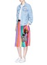 Figure View - Click To Enlarge - MIRA MIKATI - Sequin patch rainbow stripe satin midi skirt