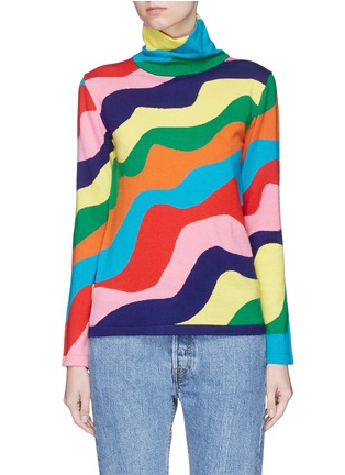 Main View - Click To Enlarge - MIRA MIKATI - Rainbow wavy stripe Merino wool turtleneck sweater