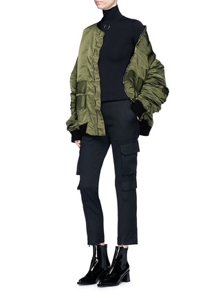 Figure View - Click To Enlarge - STRATEAS CARLUCCI - 'Orchis Veil' ruched sleeve overlay oversized satin bomber jacket