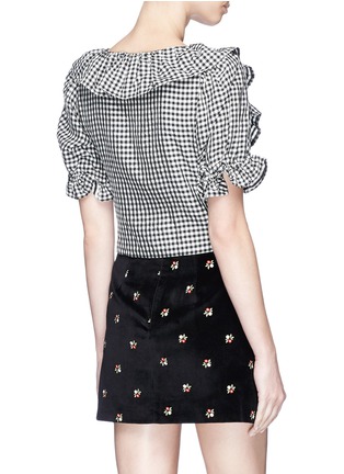 Back View - Click To Enlarge - 74017 - Ruffle gingham check cropped seersucker top