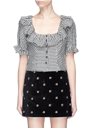 Main View - Click To Enlarge - 74017 - Ruffle gingham check cropped seersucker top
