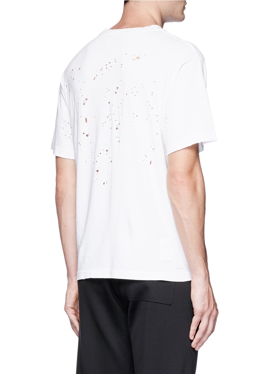 SATISFY Slogan appliqué moth-eaten running T-shirt