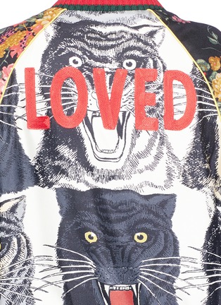 Detail View - Click To Enlarge - GUCCI - 'Loved' floral tiger print silk twill bomber jacket