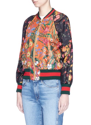 Front View - Click To Enlarge - GUCCI - 'Loved' floral tiger print silk twill bomber jacket