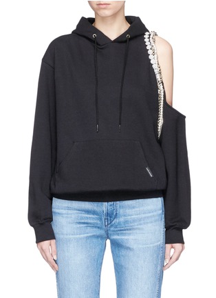 Main View - Click To Enlarge - FORTE COUTURE - 'Cyndi' chain embellished cut-out shoulder hoodie