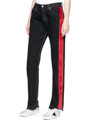 Front View - Click To Enlarge - FORTE COUTURE - 'Barone Rosso' velvet outseam jeans
