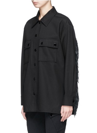 Front View - Click To Enlarge - ALEXANDER WANG - Lambskin leather fringe cotton twill shirt