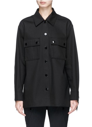 Main View - Click To Enlarge - ALEXANDER WANG - Lambskin leather fringe cotton twill shirt