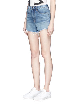 Front View - Click To Enlarge - ALEXANDER WANG - 'Bite' frayed cuff denim shorts