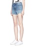 Front View - Click To Enlarge - ALEXANDER WANG - 'Bite' frayed cuff denim shorts