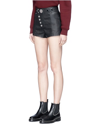Front View - Click To Enlarge - ALEXANDER WANG - High waist press stud lambskin leather mini shorts
