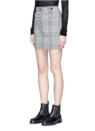 Front View - Click To Enlarge - ALEXANDER WANG - High waist press stud check plaid mini skirt