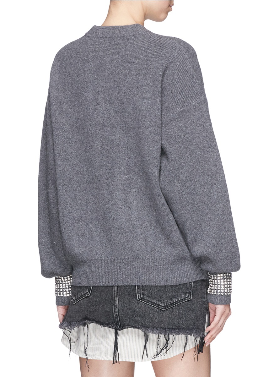 ALEXANDER WANG Crew Neck Pullover With Crystal Trimmed Cuffs in ...