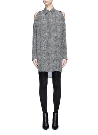 Main View - Click To Enlarge - ALEXANDER WANG - Cold shoulder houndstooth print oversized silk shirt dress