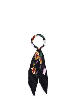 Main View - Click To Enlarge - ROCKINS - 'Flora' print fringe classic skinny silk scarf