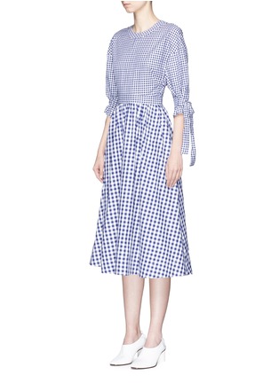 Front View - Click To Enlarge - ROSETTA GETTY - Tie sleeve open back gingham check shirting dress