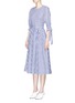 Front View - Click To Enlarge - ROSETTA GETTY - Tie sleeve open back gingham check shirting dress