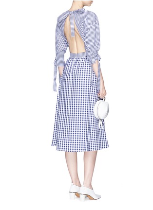 Figure View - Click To Enlarge - ROSETTA GETTY - Tie sleeve open back gingham check shirting dress