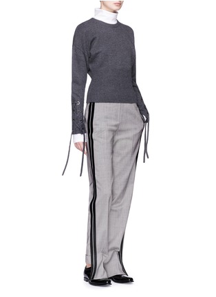 Figure View - Click To Enlarge - NEIL BARRETT - Lace-up detail cropped wool sweater