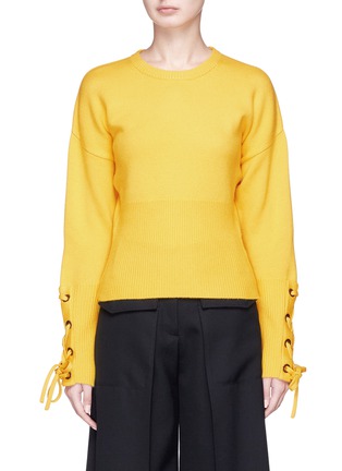 Main View - Click To Enlarge - NEIL BARRETT - Lace-up detail cropped wool sweater