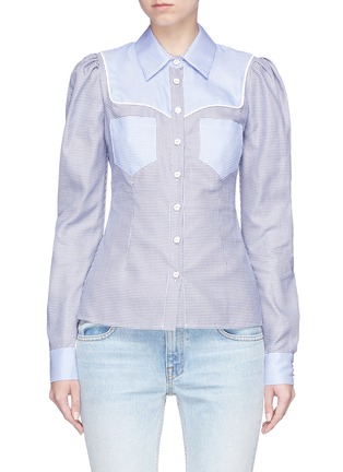 Main View - Click To Enlarge - CAROLINE CONSTAS - 'Clementine' bib houndstooth puff sleeve shirt