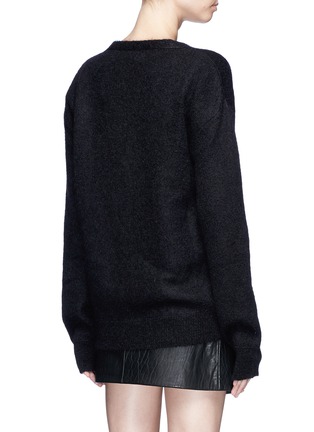 Back View - Click To Enlarge - SAINT LAURENT - 'Slow Kissing' lips intarsia oversized mohair-blend cardigan