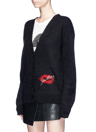 Front View - Click To Enlarge - SAINT LAURENT - 'Slow Kissing' lips intarsia oversized mohair-blend cardigan
