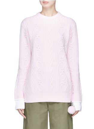 Main View - Click To Enlarge - SHORT SENTENCE - Pompom zip outseam cable knit sweater