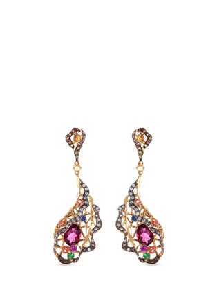 Main View - Click To Enlarge - WENDY YUE - Diamond gemstone 18k yellow gold cutout drop earrings