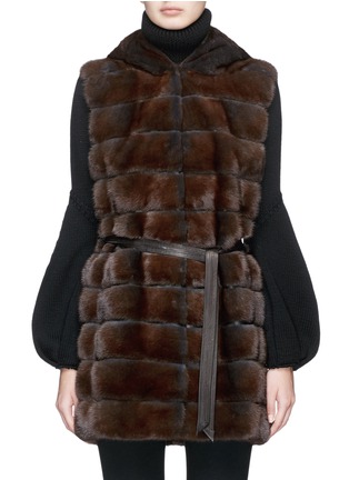 Main View - Click To Enlarge - FLAMINGO - Hooded mink fur long gilet
