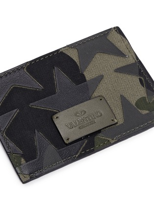 Detail View - Click To Enlarge - VALENTINO GARAVANI - 'Camustars' leather patch canvas card holder