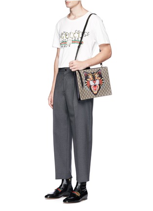 Front View - Click To Enlarge - GUCCI - 'Angry Cat' print GG Supreme canvas messenger bag