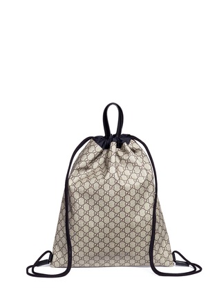 Detail View - Click To Enlarge - GUCCI - 'LOVED' Angry Cat print GG Supreme drawstring backpack