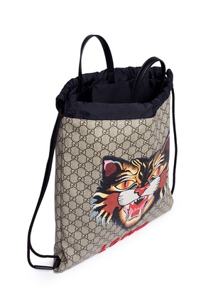  - GUCCI - 'LOVED' Angry Cat print GG Supreme drawstring backpack