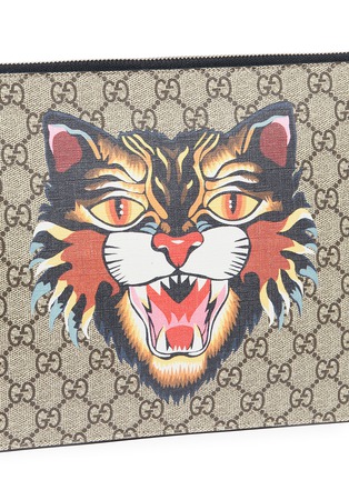  - GUCCI - 'Angry Cat' print GG supreme canvas pouch