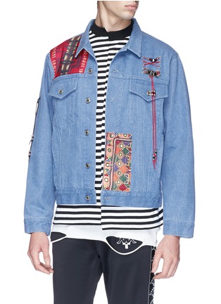 Front View - Click To Enlarge - KING - Beaded lacing tribal patch denim jacket